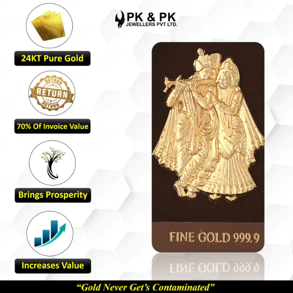 PK & PK Jewellers Radha Krishna Table Top Idol – 24KT Gold Plated Small Size Spiritual Décor for Home, Office Desk, Car Dashboard & Premium Gift Item - Image 3