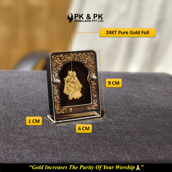 PK & PK Jewellers Radha Krishna Table Top Idol – 24KT Gold Plated Small Size Spiritual Décor for Home, Office Desk, Car Dashboard & Premium Gift Item - Image 4