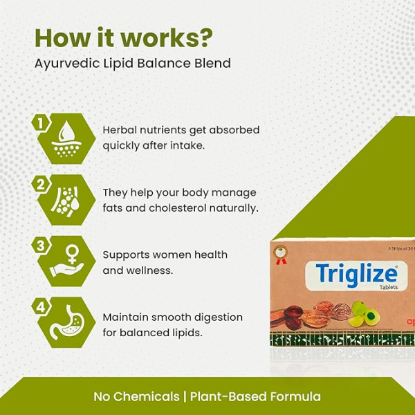 Advanced Lipid & Cholesterol Support - Triglize | 150 Ayurvedic Tablets | Helps Maintain Healthy Triglyceride Levels & Cardiovascular Function | Natural Antioxidant for Heart Health - Image 4