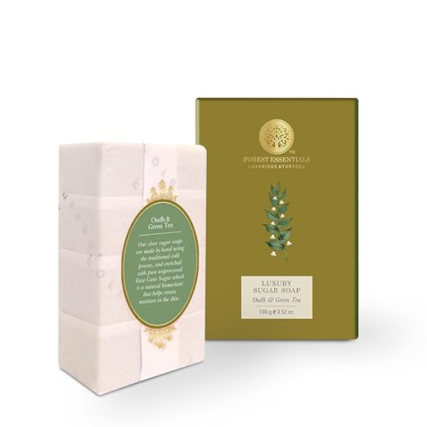 Forest Essentials Oudh & Green Tea Soap: Antioxidant-Rich Bathing Bar | Handmade with Raw Cane Sugar & Cold-Pressed Oils | Pure Ayurvedic Softening Soap | 100% Natural - Image 2