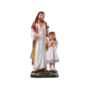 Handcrafted Jesus & Girl First Holy Communion Statue – Multicolour Christian Gift for Girls, Religious Home Decor Showpiece, Birthday & Housewarming Table Figurine (9x6x20 cm)