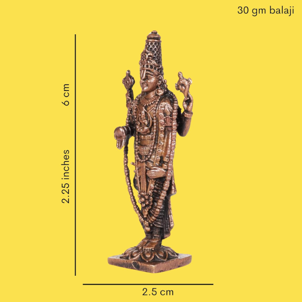 Handcrafted Copper Balaji Idol (2.25 Inch) – Antique Patina Finish Tirupati Balaji Statue for Home Mandir, Spiritual Décor & Gift Item - Image 2