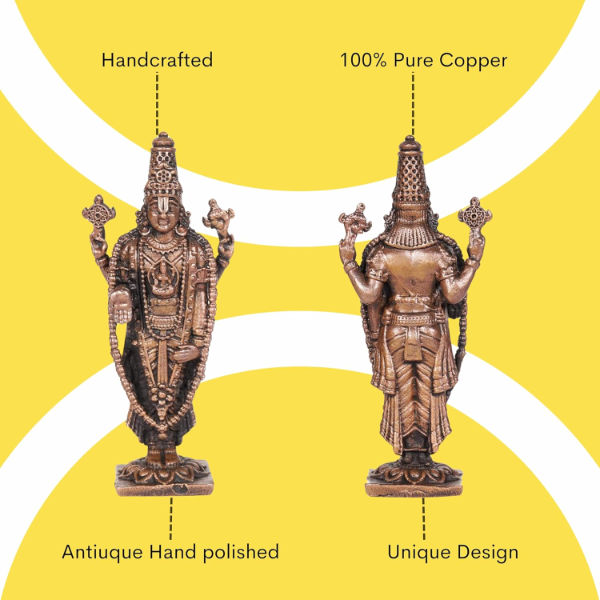 Handcrafted Copper Balaji Idol (2.25 Inch) – Antique Patina Finish Tirupati Balaji Statue for Home Mandir, Spiritual Décor & Gift Item - Image 4