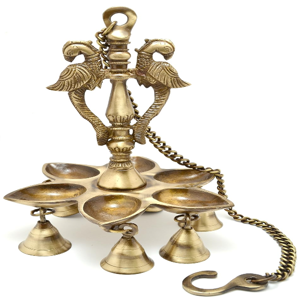 Two Moustaches 9.5 Inch Twin Peacock Brass Hanging Diya with 18-Inch Chain – Decorative Hanging Oil Lamp for Home Decor & Pooja | Traditional Brass Diya (Pack of 1, 1.7 Kg) - Image 3