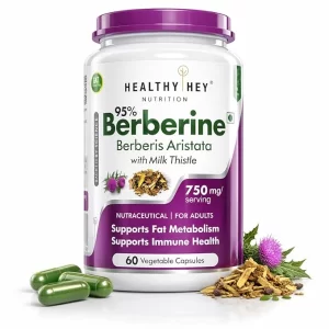 HealthyHey Berberine 95% with Milk Thistle (750mg) | Supplement for Blood Sugar & Weight Management | 60 Veg Capsules