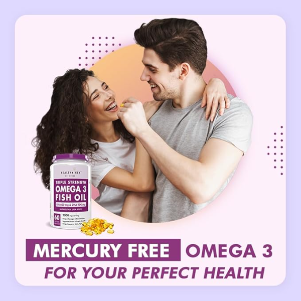HealthyHey Nutrition Triple Strength Omega 3 Fish Oil | 600mg EPA & 400mg DHA | Burpless Softgels for Men & Women (60 Count) - Image 3