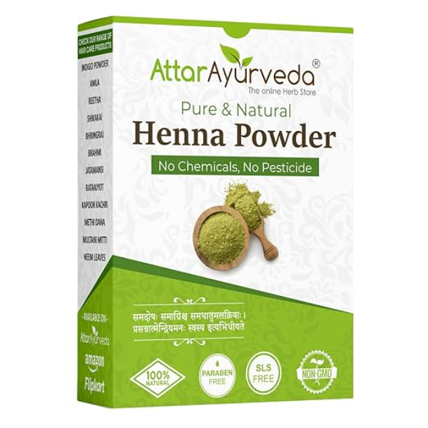 Attar Ayurveda Natural Henna Powder (200g) – Pure Rajasthani Mehendi for Hair Growth & Conditioning | 100% Organic, Chemical-Free Hair Color | Lab Tested