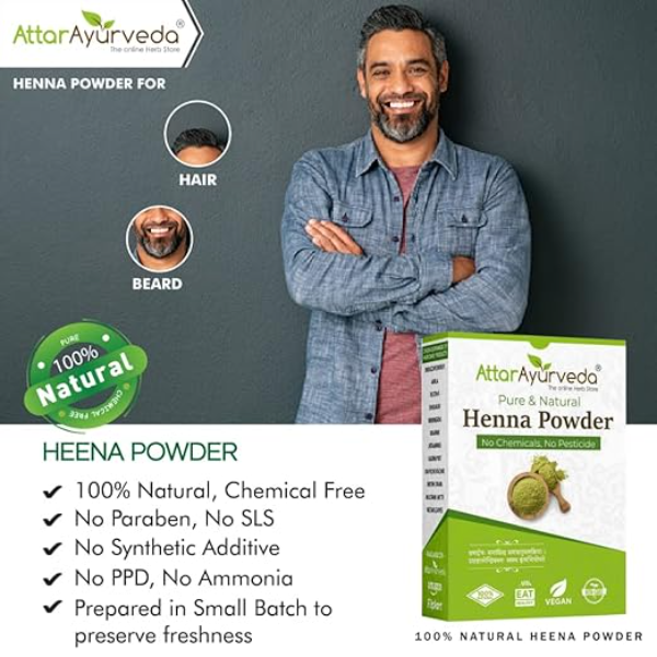 Attar Ayurveda Natural Henna Powder (200g) – Pure Rajasthani Mehendi for Hair Growth & Conditioning | 100% Organic, Chemical-Free Hair Color | Lab Tested - Image 2