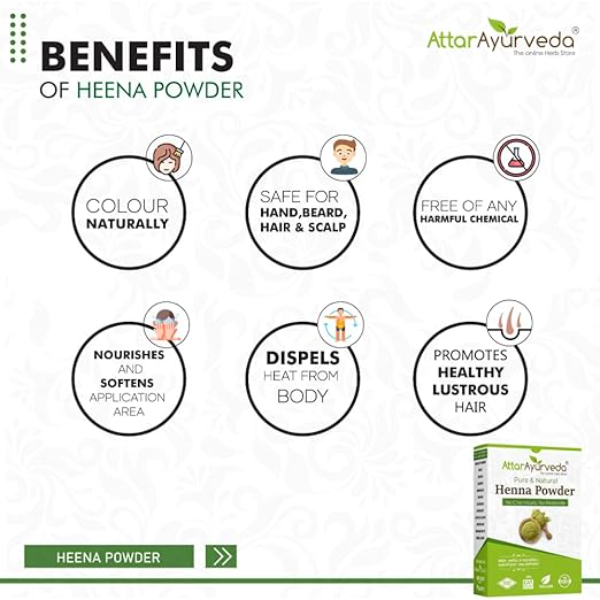 Attar Ayurveda Natural Henna Powder (200g) – Pure Rajasthani Mehendi for Hair Growth & Conditioning | 100% Organic, Chemical-Free Hair Color | Lab Tested - Image 3