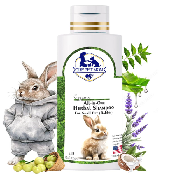 Herbal Small Pet Shampoo – 200ml for Rabbits & Small Animals, Deep Cleansing, Fur Conditioning, Hair Fall Control, Tick & Flea Protection, Soothes Itch, Strengthens & Adds Shine for a Healthy Coat