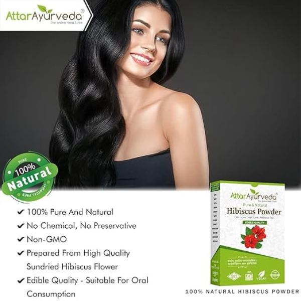 Attar Ayurveda Pure Hibiscus Powder (100g) – Edible & Topical Grade | 100% Natural Gudhal Flower for Hair Growth, Glowing Skin & Herbal Tea | No Preservatives - Image 2