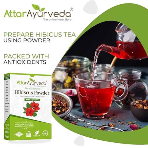 Attar Ayurveda Pure Hibiscus Powder (100g) – Edible & Topical Grade | 100% Natural Gudhal Flower for Hair Growth, Glowing Skin & Herbal Tea | No Preservatives - Image 4