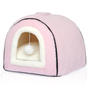 Foldable Cat Cave Bed – 2-in-1 Indoor Pet House with Anti-Slip, Water-Resistant Bottom for Cats, Kittens, Small Dogs & Rabbits (Pink)