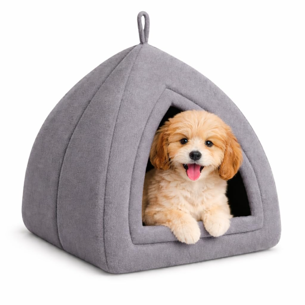 Zexsazone Portable Summer Cat & Small Pet House – Foldable Cozy Cat Cave with Removable Cushion, 2-in-1 Washable Bed for Cats, Kittens, Puppies & Rabbits (Grey, Small)