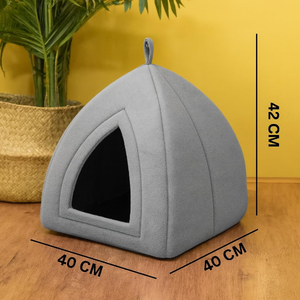 Zexsazone Portable Summer Cat & Small Pet House – Foldable Cozy Cat Cave with Removable Cushion, 2-in-1 Washable Bed for Cats, Kittens, Puppies & Rabbits (Grey, Small) - Image 2