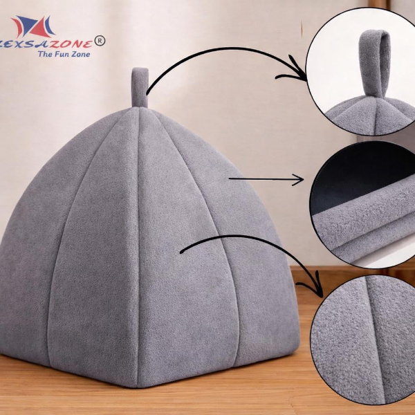 Zexsazone Portable Summer Cat & Small Pet House – Foldable Cozy Cat Cave with Removable Cushion, 2-in-1 Washable Bed for Cats, Kittens, Puppies & Rabbits (Grey, Small) - Image 3