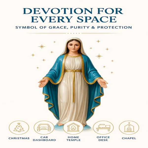 Immaculate Mother Mary Devotional Idol – Christmas Crib & Prayer Statue, Christian Home Decor Showpiece for Car Dashboard, Meditation & Spiritual Worship - Image 2