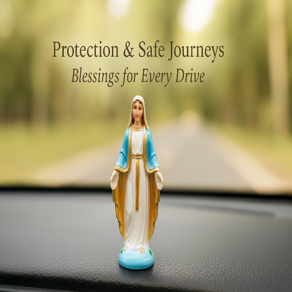 Immaculate Mother Mary Devotional Idol – Christmas Crib & Prayer Statue, Christian Home Decor Showpiece for Car Dashboard, Meditation & Spiritual Worship - Image 4