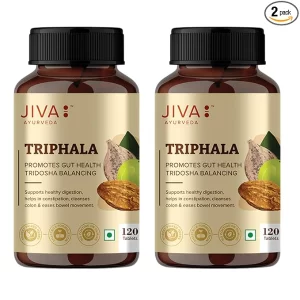 Jiva Triphala Tablets (Pack of 2) - 240 Tablets Total | Ayurvedic Formula for Digestion, Gut Health & Constipation Relief | Natural Detox for Eyes & Hair | 100% Pure