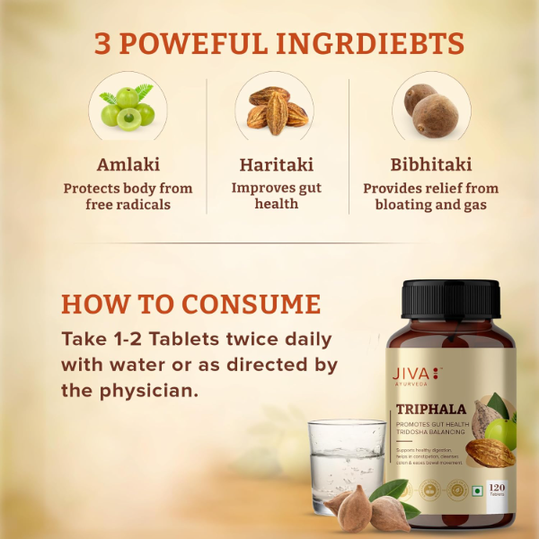 Jiva Triphala Tablets (Pack of 2) - 240 Tablets Total | Ayurvedic Formula for Digestion, Gut Health & Constipation Relief | Natural Detox for Eyes & Hair | 100% Pure - Image 4