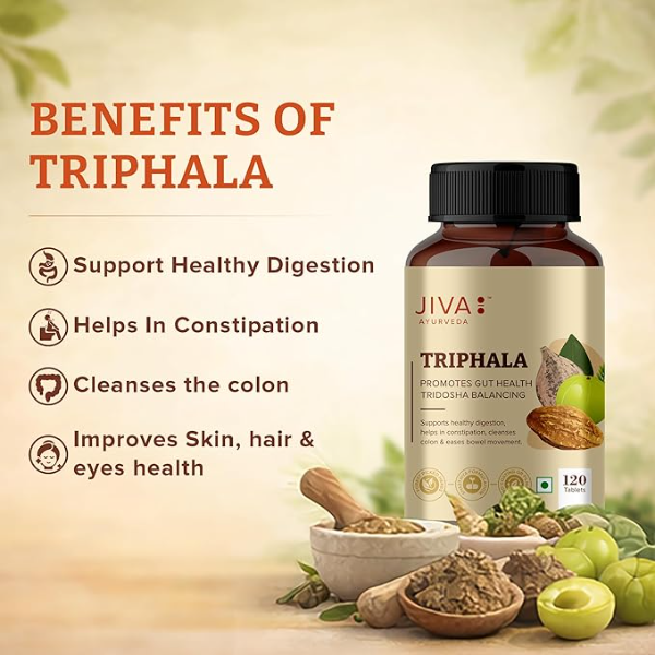 Jiva Triphala Tablets (Pack of 3) - 360 Tablets Total | 100% Ayurvedic Formula for Digestion, Gut Health & Constipation Relief | Natural Detox for Eyes & Hair - Image 2