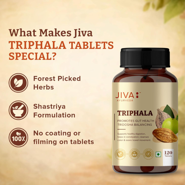 Jiva Triphala Tablets (Pack of 3) - 360 Tablets Total | 100% Ayurvedic Formula for Digestion, Gut Health & Constipation Relief | Natural Detox for Eyes & Hair - Image 3
