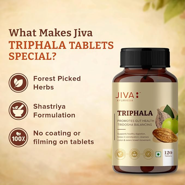 Jiva Triphala Tablets 500mg (Pack of 4) | 480 Tablets Total | 100% Ayurvedic Formula for Digestion, Gut Health & Constipation Relief | Supports Eye & Hair Health | Tridosha Balance - Image 3