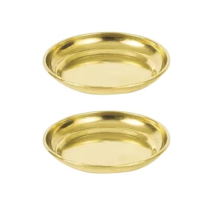 KAMAK Brass Deepak Diya Oil Lamp Plate Set of 2 – Traditional Puja Items for Home Temple, Spiritual Décor & Religious Gift Use
