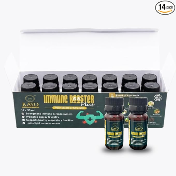 KAYO Immune Booster Plus Shots (14 x 30ml) | Ayurvedic Immunity & Energy Liquid with Giloy, Amla & Ashwagandha | Supports Respiratory Health & Vitality | Ready-to-Drink 14-Day Pack