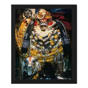 Kal Bhairav Ji Temple Photo Frame 8x10 Inch – Sacred Idol Image with Floral Decoration | Premium Synthetic Wood Wall Frame for Home Temple & Pooja Room | Devotional Hindu Gift Item