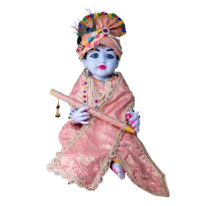 Designer Lord Krishna Idol in Traditional Dress – Resin Kanha Murti with Jewelry | Devotional Home & Pooja Mandir Decor | Janmashtami Gift Item (Red)