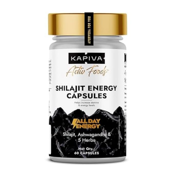 Kapiva Pure Shilajit Energy Capsules | with Ashwagandha, Gokshura & 25 Multivitamins for All Day Stamina | 60 Capsules