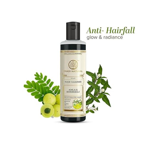 Khadi Natural Amla & Bhringraj Hair Cleanser (210ml) | Ayurvedic Strength & Shine Shampoo for All Hair Types | Gentle Daily Herbal Formula for Hair Texture & Scalp Care | 100% Natural