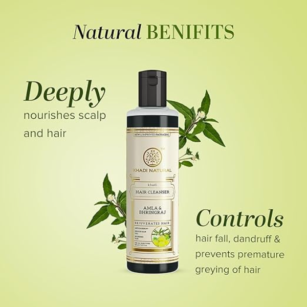 Khadi Natural Amla & Bhringraj Hair Cleanser (210ml) | Ayurvedic Strength & Shine Shampoo for All Hair Types | Gentle Daily Herbal Formula for Hair Texture & Scalp Care | 100% Natural - Image 2