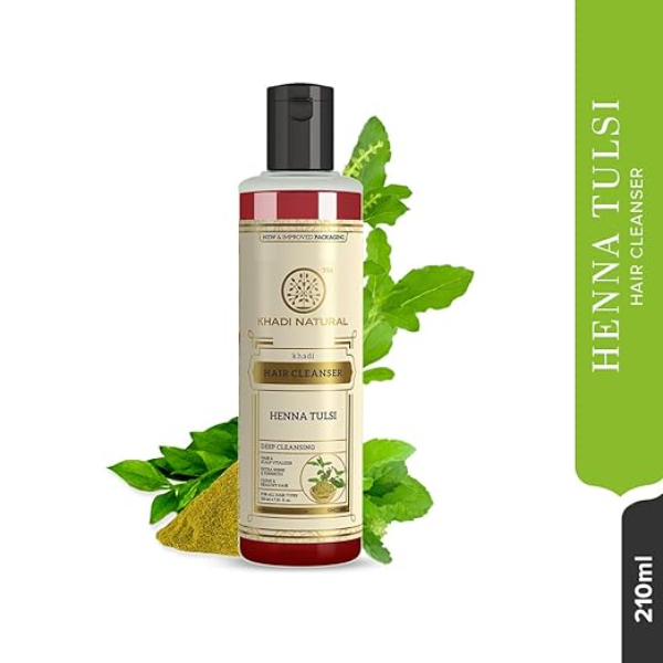 Khadi Natural Henna & Tulsi Shampoo (210ml) | Ayurvedic Hair Cleanser for Dull & Damaged Hair | Natural Conditioning for Softness & Shine | Sulphate & Paraben Free | All Hair Types