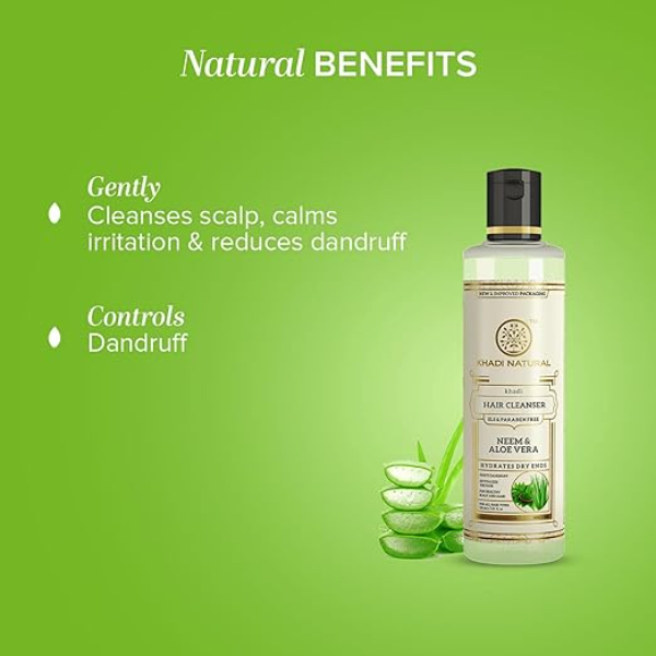 Khadi Natural Neem & Aloe Vera Shampoo (210ml) | Anti-Dandruff Scalp Cooling Cleanser | Natural Itch Relief & Root Strengthening Formula | SLS & Paraben Free | All Hair Types - Image 2