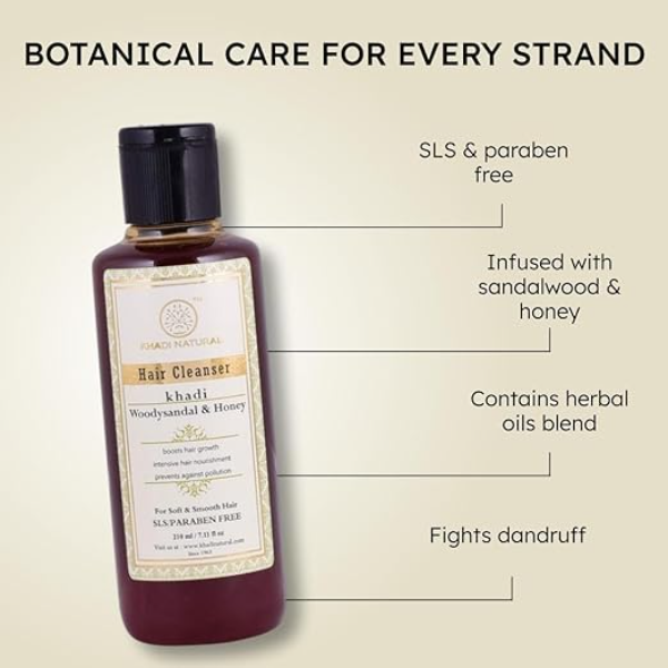 Khadi Natural Woody Sandal & Honey Hair Cleanser Sls & Paraben Free, Pack Of 1 - Image 2