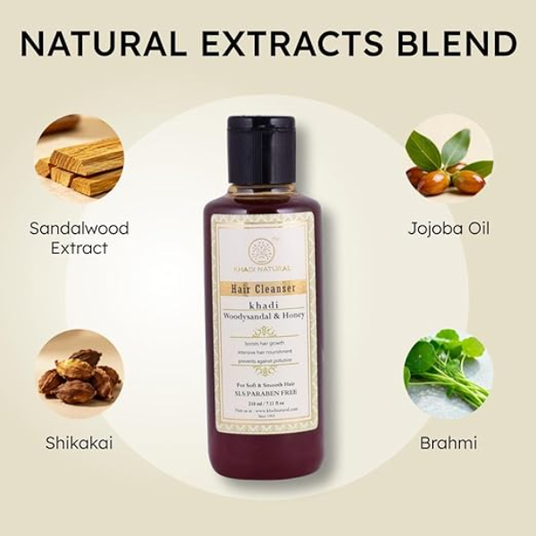 Khadi Natural Woody Sandal & Honey Hair Cleanser Sls & Paraben Free, Pack Of 1 - Image 3