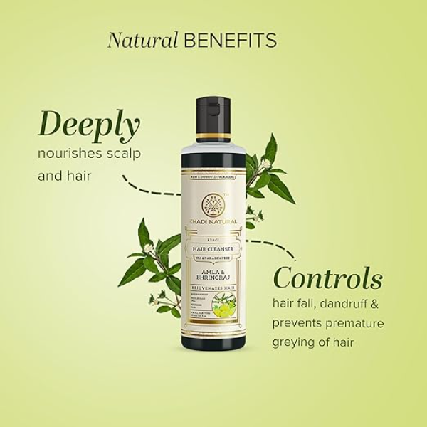 Khadi Natural Amla & Bhringraj Shampoo (210ml) | Ayurvedic Hair Growth Cleanser for Hair Fall Control & Dandruff | Sulphate & Paraben Free | Scalp Relief Formula for All Hair Types - Image 2