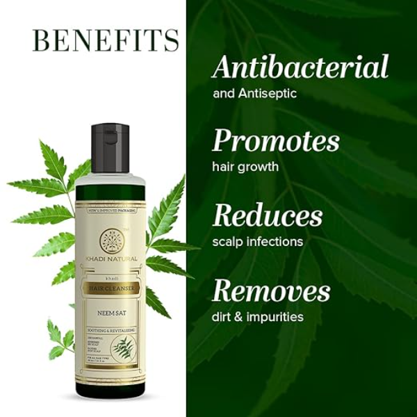 Khadi Natural Neem Sat Shampoo (210ml) | Ayurvedic Hair Cleanser for Thick & Strong Hair | Natural Scalp Purifying Formula for Hair Density | Sulphate & Paraben Free - Image 3
