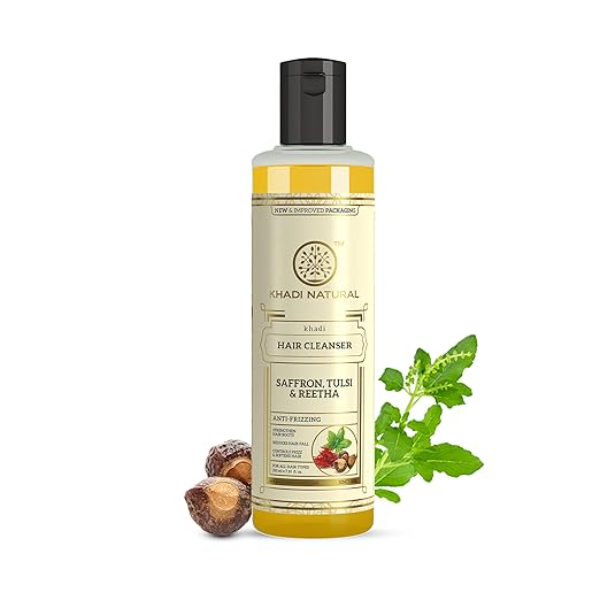 Khadi Natural Saffron, Tulsi & Reetha Shampoo (210ml) - Advanced Hair Volume & Scalp Care | Pure Ayurvedic Cleanser for Stronger Roots | Gentle Herbal Daily Care for All Hair Types