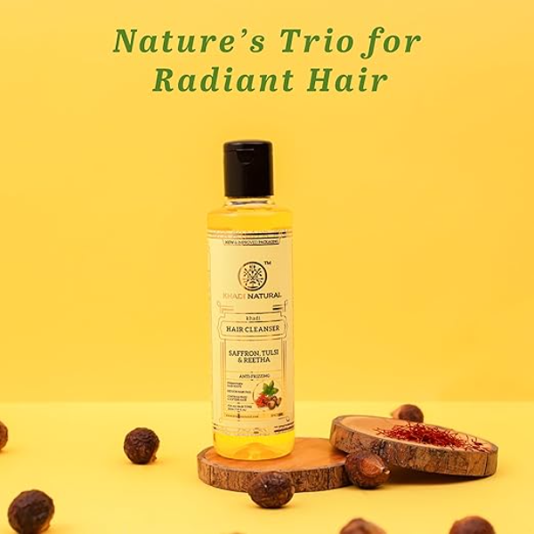 Khadi Natural Saffron, Tulsi & Reetha Shampoo (210ml) - Advanced Hair Volume & Scalp Care | Pure Ayurvedic Cleanser for Stronger Roots | Gentle Herbal Daily Care for All Hair Types - Image 2