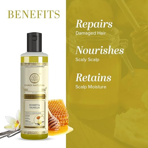 Khadi Natural Honey & Vanilla Shampoo (210ml) | Ayurvedic Hair Cleanser for Intense Softness & Growth | Anti-Dandruff Formula with Natural Antioxidants | Sulphate & Paraben Free - Image 2