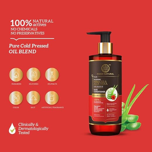 Khadi Natural Hibiscus & Aloe Vera Conditioner (310ml) | Frizz-Free Hydrating Formula for Smooth Hair | Natural Hair Texture Improver & Hair Fall Control | SLS & Paraben Free - Image 2