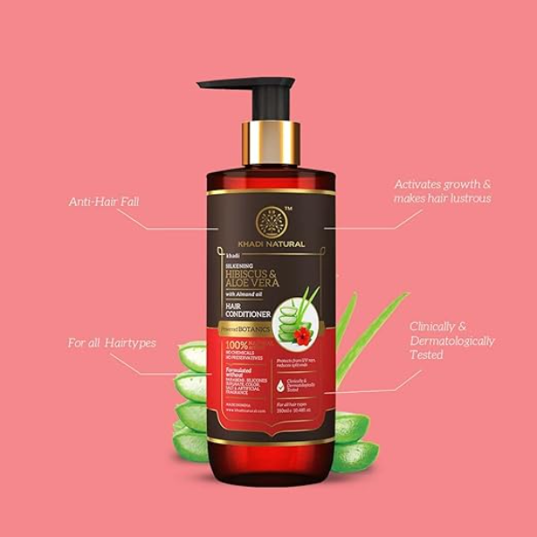 Khadi Natural Hibiscus & Aloe Vera Conditioner (310ml) | Frizz-Free Hydrating Formula for Smooth Hair | Natural Hair Texture Improver & Hair Fall Control | SLS & Paraben Free - Image 3