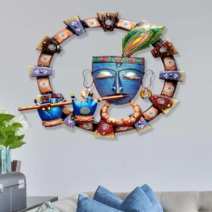 CraftOwl Handcrafted Metal Lord Krishna Playing Flute Wall Art – 19x19 Inch Rajasthani Inspired Hanging Décor for Home, Living Room & Office (Design 1)”