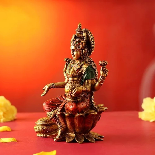 CraftVatika Goddess Lakshmi Devi Idol Statue for Home Puja – Elegant Laxmi Idol Showpiece for Temple & Pooja Room, Diwali Decoration & Spiritual Gift for Family, Friends & Corporate Gifting - Image 3