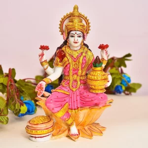7" Goddess Lakshmi Marble Idol Statue – Elegant Marble Dust Laxmi Maa Sculpture, Goddess of Wealth & Prosperity, Antique Finish Multicolour Hindu Home Decor & Spiritual Gift Statue