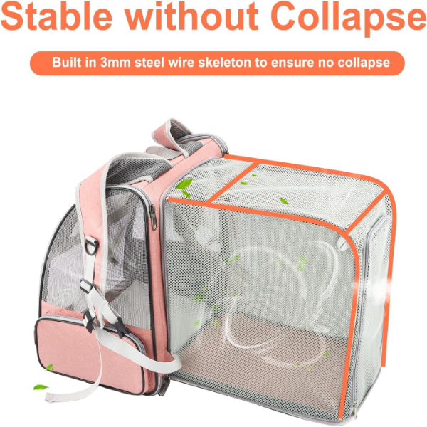 LolliMeow Expandable Cat Backpack Carrier – Comfortable & Fully Ventilated Travel Bag for Small Cats, Puppies & Small Pets, Perfect for Outdoor Adventures and Vet Visits (Pink) - Image 2