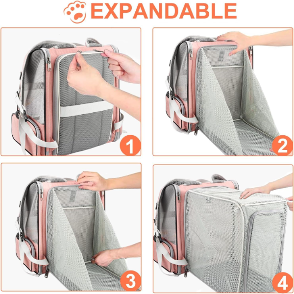 LolliMeow Expandable Cat Backpack Carrier – Comfortable & Fully Ventilated Travel Bag for Small Cats, Puppies & Small Pets, Perfect for Outdoor Adventures and Vet Visits (Pink) - Image 4
